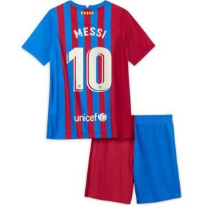 camiseta de futbol FC Barcelona Lionel Messi 10 Primera Equipación Niño Kit 2021-22