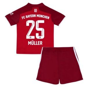 camiseta de futbol FC Bayern Munich Thomas Müller 25 Primera Equipación Niño Kit 2021-22