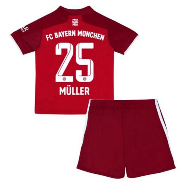 camiseta de futbol FC Bayern Munich Thomas Müller 25 Primera Equipación Niño Kit 2021-22