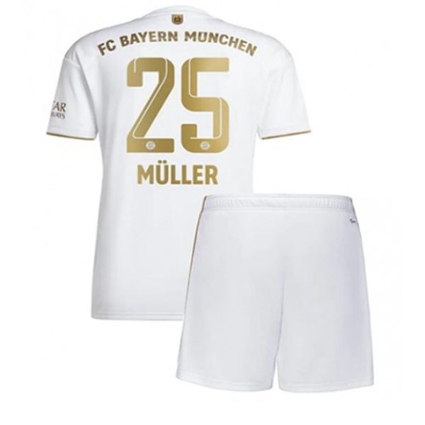 camiseta de futbol FC Bayern Munich Thomas Müller 25 Segunda Equipación Niño Kit 2022-23