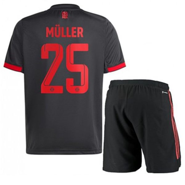 camiseta de futbol FC Bayern Munich Thomas Müller 25 Tercera Equipación Niño Kit 2022-23