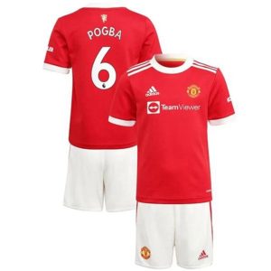 camiseta de futbol Manchester United Paul Pogba 6 Primera Equipación Niño Kit 2021-22