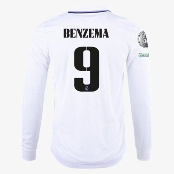 camiseta de futbol Real Madrid Karim Benzema 9 Primera Equipación 2022 2023 - Manga Larga