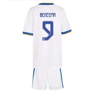camiseta de futbol Real Madrid Karim Benzema 9 Primera Equipación Niño Kit 2021-22