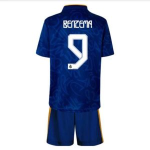 camiseta de futbol Real Madrid Karim Benzema 9 Segunda Equipación Niño Kit 2021