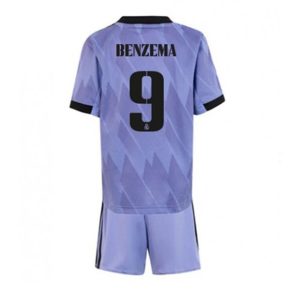 camiseta de futbol Real Madrid Karim Benzema 9 Segunda Equipación Niño Kit 2022 2023